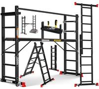 Masko® Echafaudage de Construction en Aluminium, Cadre en Aluminium, échelle, Cadre de Plate-Forme de Travail, jusqu'à 150 kg, revêtement antidérapant, échelle d'échafaudage, certifié GS (en 131)