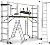 Masko Échafaudage en aluminium - Échelle simple - Échelle fixe - Échafaudage - Échelle d'escalier - Plateforme de travail - Charge maximale : 150 kg - Revêtement antidérapant - Certifié GS (EN 131)