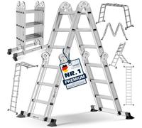 MASKO® Échelle multifonction en aluminium 4 x 3 marches, 360 cm | Charge maximale de 150 kg, multifonctionnelle 6 en 1 avec verrouillage, échelle articulée, échelle d'escalier et échelle des