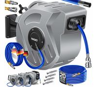 MASKO® Enrouleur automatique pour tuyau d'air comprimé, 1/4", pivotant à 180°, avec support mural, pré-assemblé