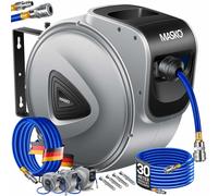 MASKO® Enrouleur automatique pour tuyau d'air comprimé, 1/4", pivotant à 180°, avec support mural, pré-assemblé