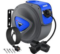 MASKO® Enrouleur de câble automatique, câble d'extension de 1,5 m avec connexion à 3 voies, rotation de 180°, support mural, enrouleur de courant automatique avec gants - 15 m