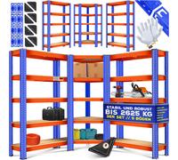 MASKO® Lot de 3 étagères métalliques pour entrepôt : 1 étagère d'angle et 2 étagères de rangement, 15 tablettes en MDF, capacité de charge de 2 625 kg. Étagères d'atelier, de cave, de garage, pour cha