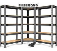 MASKO® Jeu de 3 Étagères en Métal - 1 Étagère d'Angle & 2 de Stockage | 15 Plaques MDF | Capacité 2625 kg | Étagère d'Atelier - Noir