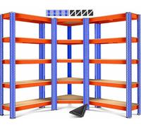MASKO® Lot de 3 étagères métalliques pour entrepôt : 1 étagère d'angle et 2 étagères de rangement, 15 tablettes en MDF, capacité de charge de 2 625 kg. Étagères d'atelier, de cave, de garage, pour cha