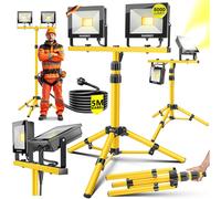 MASKO® LED Projecteur de chantier avec trépied Télécommande 100W Double 2x 50W Projecteur 6500K Lampe de travail Projecteur de travail 5m Projecteur de chantier Lampe de chantier intérieur extérieur H