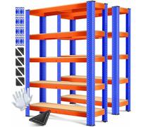 MASKO® Lot de 2 étagères de rangement, étagères pour charges lourdes, étagères de cave, tablettes réglables, panneaux MDF, étagères métalliques, étagères à emboîter, étagères d'atelier, cave, garage