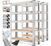 MASKO Lot de 2 étagères de rangement pour charges lourdes - 180 x 90 x 40 cm - Charge maximale : 875 kg - 5 étagères réglables - Panneaux MDF en métal - Étagère enfichable - Étagère d'atelier, cave