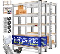 MASKO® - Lot de 2 étagères de rangement robustes, idéales pour les caves, avec étagères réglables, en métal et MDF