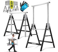 MASKO® Lot de 2 tréteaux de travail télescopiques - Charge maximale : 200 kg - Hauteur de travail min/max : 800-1300 mm - Avec gants - Noir