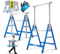 MASKO® Lot de 4 tréteaux de travail télescopiques - Charge maximale : 200 kg - Hauteur de travail min/max : 800-1300 mm - Avec gants - Bleu
