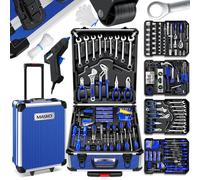 MASKO® Mallette à outils remplie de 1400 pièces | Kit d'outils dans une mallette en aluminium | Boîte à outils avec roulettes | Boîte à outils pour la maison, les loisirs, la voiture | Fonction