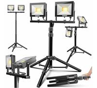MASKO® Projecteur de chantier LED avec trépied 100W Double 2x 50W Projecteur 6500K Lampe de travail Projecteur de travail 5 m Projecteur pour travaux Lampe de chantier Éclairage de chantier