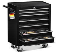 MASKO® Servante d'atelier avec 7 tiroirs, verrouillable, armoire à outils avec serrure et tiroirs à roulement à billes, chariot d'atelier stable en métal massif, noir