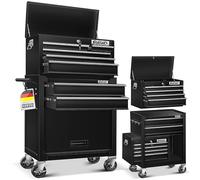 MASKO® Servante d'atelier avec valise - 9 compartiments verrouillables - En métal massif - Chariot à outils mobile sans outils - Professionnel - Chariot de rangement d’outils avec serrure - Noir
