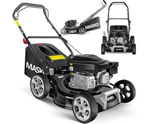 MASKO Tondeuse à gazon à essence 3 en 1 | Largeur de coupe 42 cm | 7 niveaux de hauteur de coupe | Moteur OHV 4 temps 3,4 CV | Panier collecteur de 50 litres | Avec kit mulching, éjection latérale