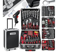 Coffre à outils MASKO® : jeu de 1 400 pièces dans un coffre en aluminium à roulettes | Coffre à outils : outils et accessoires professionnels pour l'atelier, l'automobile et la maison