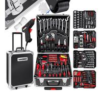 MASKO® Valise à Outils 969 Pièces | Mallette à Outils en Aluminium Coffret à Outils Set | Boîte à Outils avec Roulettes pour Maison, Bricolage, Garage, Auto | Chariot Outils Professionnel Noir