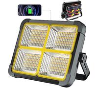 MASMEJOR Projecteur LED Rechargeable 100W 12000mAh avec Panneau Solaire - 4 Modes d'Éclairage, Aimant et Pied Réglable, Idéal pour Camping, Travail, Pêche, Bricolage