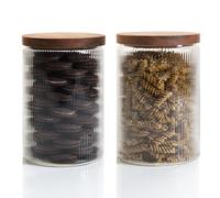 Mason & Fable Bocaux de Rangement en Verre avec Motif Cannelé et Couvercle Hermétique en Bois 500ml, 800ml, 1.8L (70fl.oz/ 2.1L-2x)