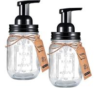 Mason Jar Lot de 2 distributeurs de Savon moussant en Acier Inoxydable avec Couvercle et Pompe à Savon moussant pour Salle de Bain ou évier de Cuisine Noir