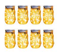 Mason Lot de 8 lampes solaires à suspendre en pot 30 LED, lanternes solaires pour extérieur, terrasse, fête, jardin, mariage, Noël, décoration de Noël (bocaux de maçon et poignées inclus)