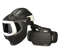 Masque de soudage 3M Speedglas 9100 MP sans ADF, avec protection respiratoire à ventilation Adflo, tuyau d'air QRS, adaptateur 5333506, débitmètre, préfiltre, pare-étincelles, filtre à particules, bat