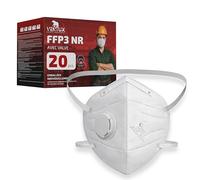 Masque FFP3 avec Valve 20 Pièces - Pliable Blanc Filtration 99% | Emballage individuel · Pince nasale · Élastiques réglables · Compatible lunettes · CE 0370