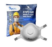 Masque FFP3 avec Valve 9 Pièces - Forme Coque avec Valve d'Expiration | Certifié CE 0370 selon EN149:2001+A1:2009 | Protection Respiratoire Professionnelle pour Industrie et Santé
