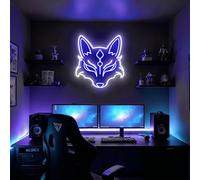 Masque Kitsune Néon, Lumière LED Esprit Renard Japonais, Décoration Murale Yokai, Panneaux De Masque Oni Anime Décoration de Chambre
