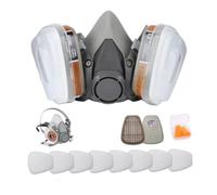 Masque Poussière, Masque de Protection Chimique Réutilisable, Kit Respirateur de Peinture Complet avec 10 Tampons Coton Filtres et Bouchons d'oreilles en Mousse à Mémoire