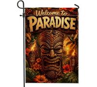 Masque Tiki pour jardin, torche tropicale exotique colibri en toile de jute marron double face pour extérieur, terrasse, pelouse, porche, entrée, camping, 30,5 x 45,7 cm