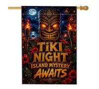 Masque Tiki pour maison, torche, fleurs tropicales, orange, double face, en toile de jute pour extérieur, pelouse, cour, patio, entrée, 71 x 101 cm