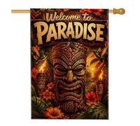 Masque Tiki pour maison, torche tropicale exotique en toile de jute marron double face pour extérieur, cour, pelouse, terrasse, porte, entrée, 71 x 101 cm