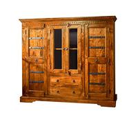 Buffet avec vitrine - Bois massif d'acacia laqué (Miel) - Style colonial - OXFORD #0418