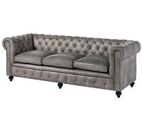 Canapé 3 places en cuir véritable gris CHESTERFIELD #203|Massivmoebel24|