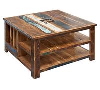 MASSIVMOEBEL24.DE Table Basse carrée 90x90cm - Bois Massif recyclé Multicolore laqué - Inspiration Ethnique - Nature of Spirit #105