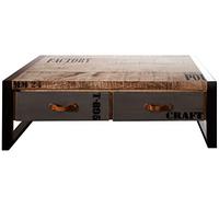 Table Basse Industrielle 115x60cm - Bois Massif de manguier Brut - Fer et Bois imprimé - Factory #128