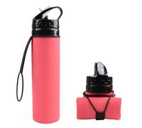 Masslla Bouteille d'eau pliable en silicone rose de 600 ml, gobelet pour cycliste, bouteille d'eau portable incassable en silicone
