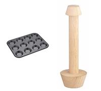 Master Class Crusty Bake 12 Hole Baking Pan, Grey & Poussoir à Tartelettes, Pâtisserie, Bois, 22 x 12 x 16 cm