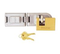 Master Lock 606720EURD Pack Comprenant un Moraillon à Charnière et un Cadenas Rectangulaire à Clé