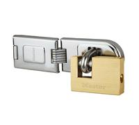 Master Lock Moraillon et cadenas 606720EURD – double charnière, cadenas rectangulaire en laiton