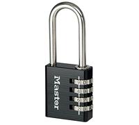 Master Lock 7640EURDBLKLH Cadenas à Combinaison Programmable en Aluminium avec Anse Longue, Noir, 4 x 10,2 x 1,5 cm