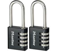 Master Lock 7640EURDBLKLH Cadenas à Combinaison Programmable en Aluminium avec Anse Longue, Noir, 4 x 10,2 x 1,5 cm (Lot de 2)