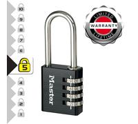 Master Lock 7640EURDBLKLH Cadenas à Combinaison Programmable en Aluminium avec Anse Longue, Noir, 4 x 10,2 x 1,5 cm