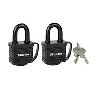 Master Lock Cadenas 7804EURT Pack de 2 — Acier laminé 40 mm, Protection thermoplastique, Noir