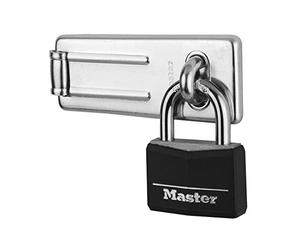 Master Lock 9140703EURDBLK Pack Comprenant un Moraillon de Porte et un Cadenas à Clé, Noir