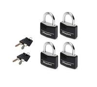 Master Lock 9140EURQBLKNOP Lot de 4 Cadenas n Aluminium Massif de Vinyle, noir, 4 x 5,9 x 1,3 cm