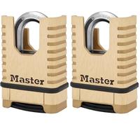 MASTER LOCK Cadenas en Laiton Massif Haute Sécurité [Anse Protégée][À Combinaison] M1177EURD - Anti-Rouille, Ultra Résistant et Imperméable (Lot de 2)
