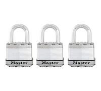 MASTER LOCK Cadenas Haute Sécurité [A cier Laminé] [Extérieur] [Pack de 3] M1EURTRI - Idéal pour les remises, les garages, les clôtures et les portails